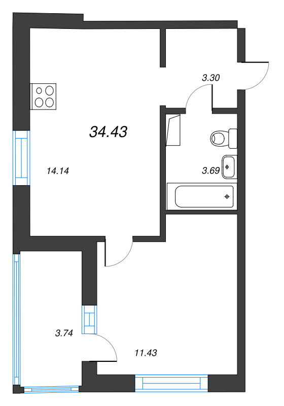 1 ккв 34,5 м²