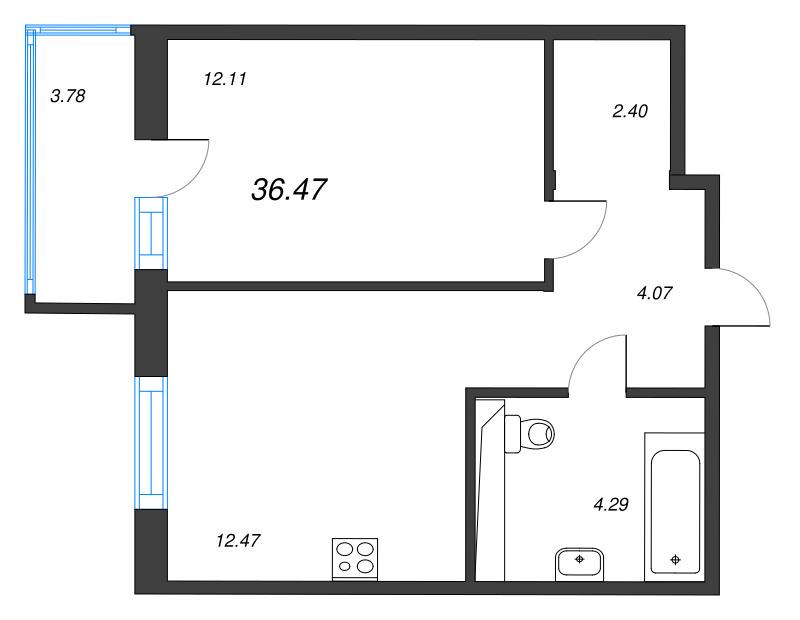 1 ккв 36,5 м²