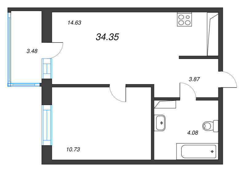 1 ккв 34,4 м²