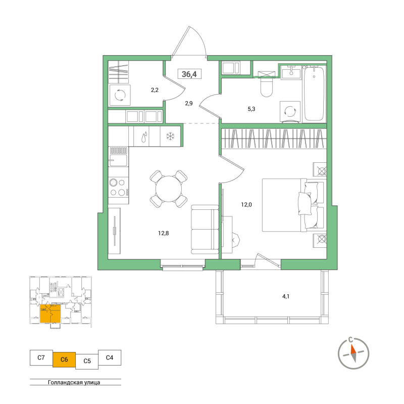 1 ккв 36,4 м²