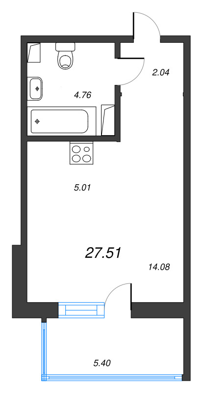 Студия 27,5 м²