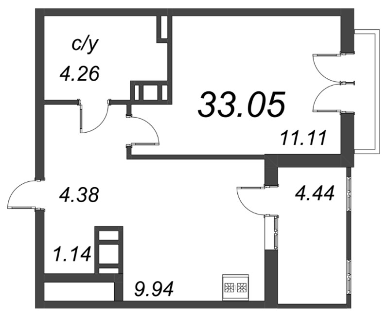 1 ккв 33 м²