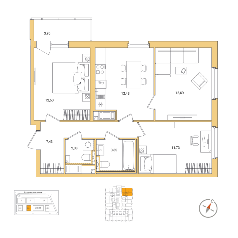 3 ккв 65 м²