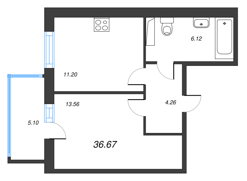 1 ккв 36,7 м²
