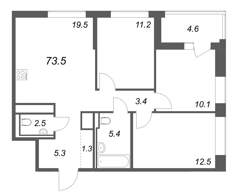4 ккв (Евро) 73,5 м²