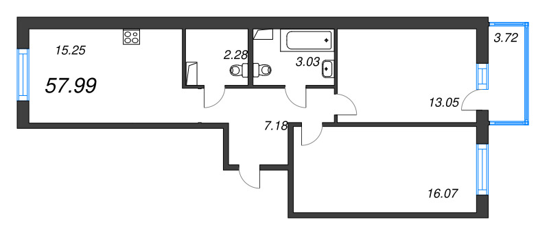 3 ккв (Евро) 58 м²