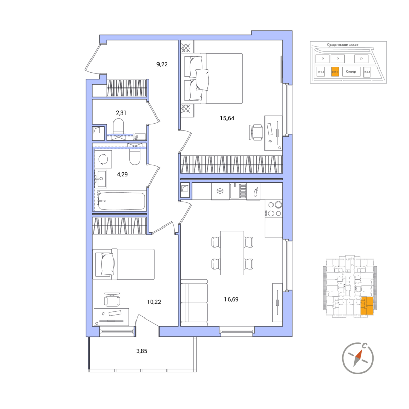 3 ккв (Евро) 59,5 м²