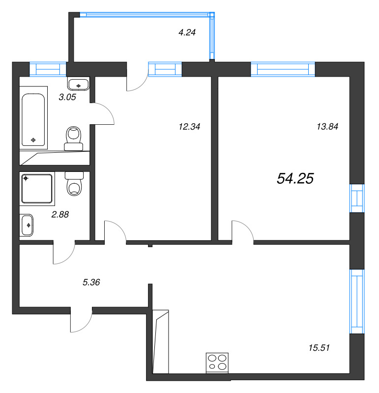 3 ккв (Евро) 54,3 м²