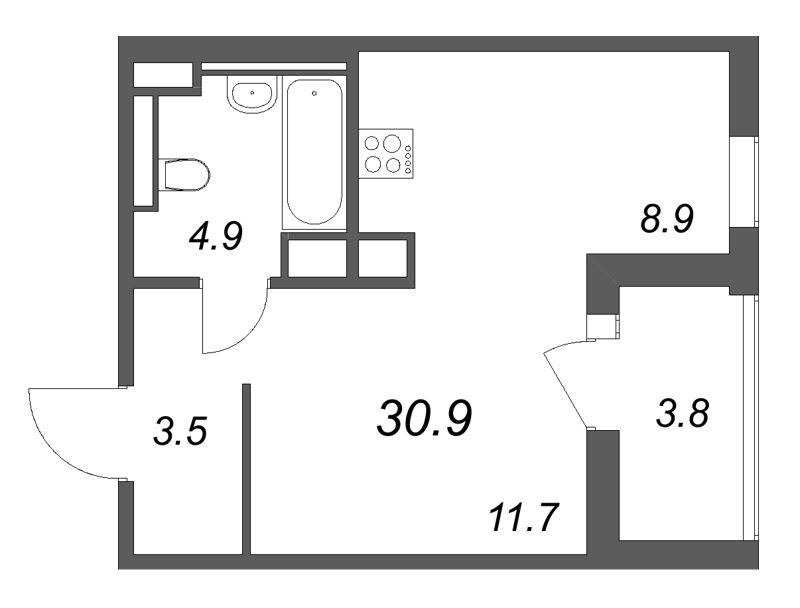 Студия 30,9 м²