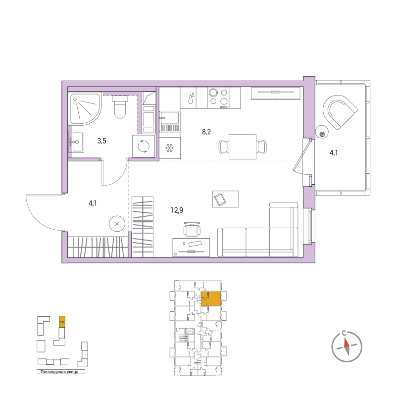 Студия 29,9 м²