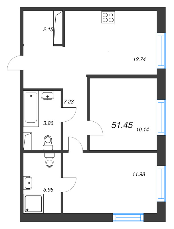 2 ккв 51,5 м²