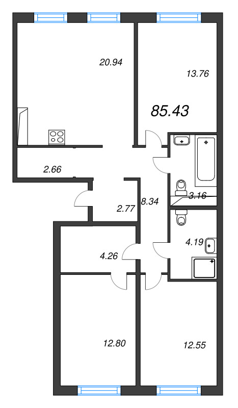 4 ккв (Евро) 85,4 м²