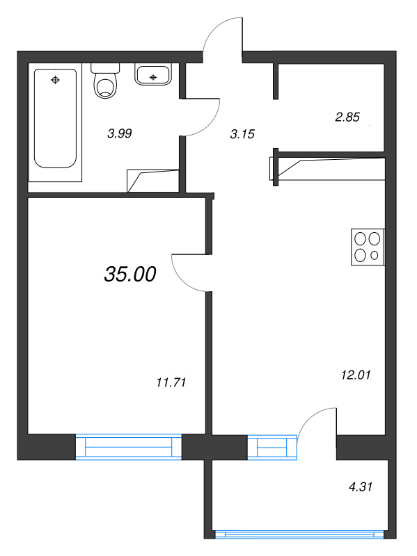 1 ккв 35 м²