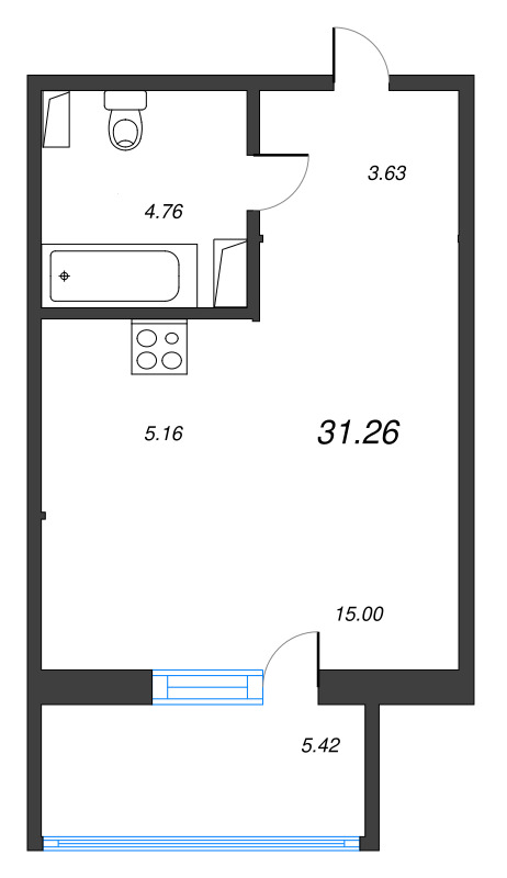 Студия 31,3 м²