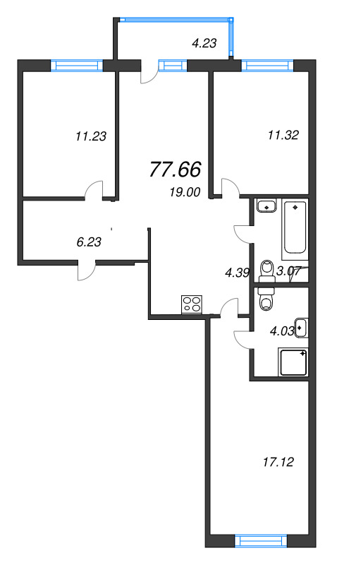 4 ккв (Евро) 77,7 м²