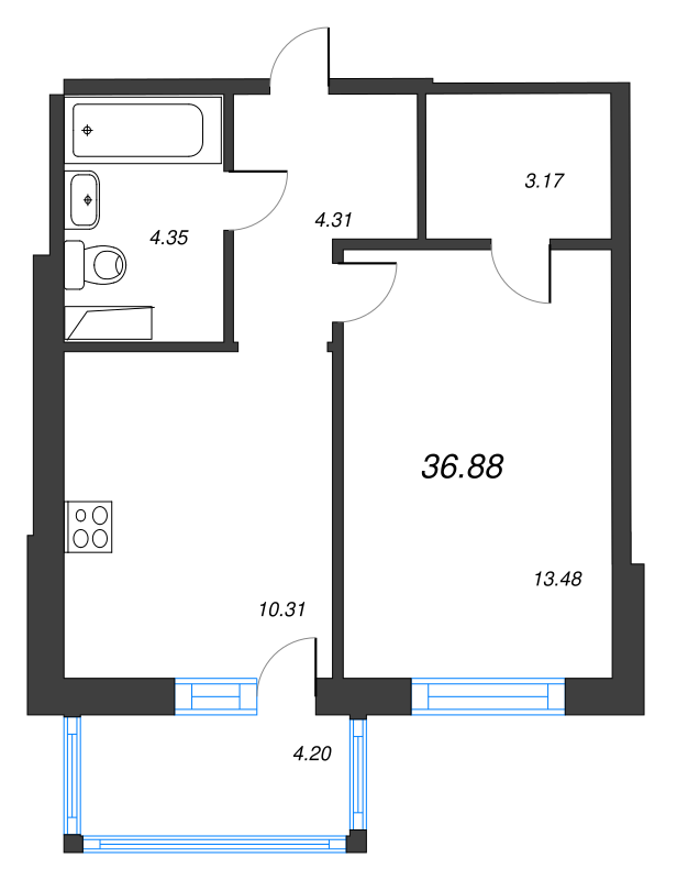 1 ккв 36,9 м²