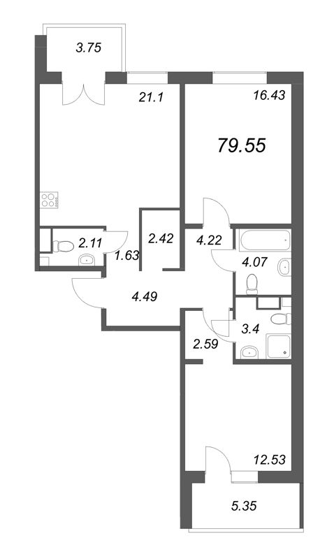 3 ккв (Евро) 78,3 м²