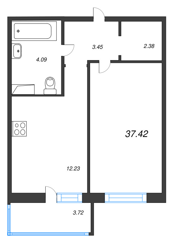 1 ккв 37,4 м²