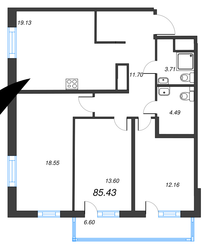 4 ккв (Евро) 85,4 м²