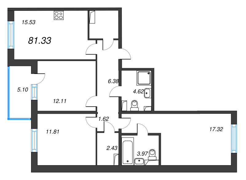 4 ккв (Евро) 81,3 м²