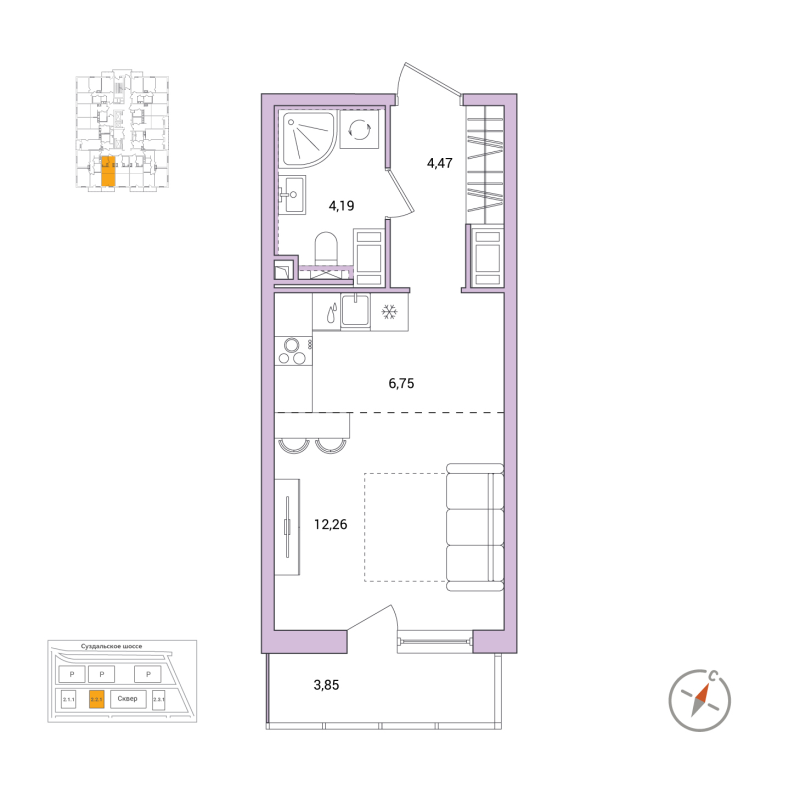 Студия 28,8 м²