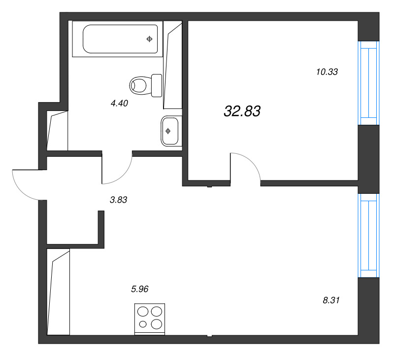 1 ккв 32,8 м²