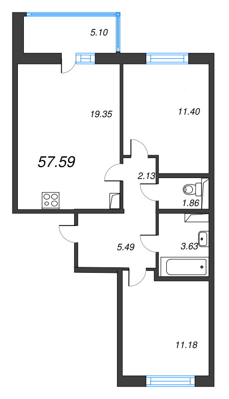 3 ккв (Евро) 57,6 м²