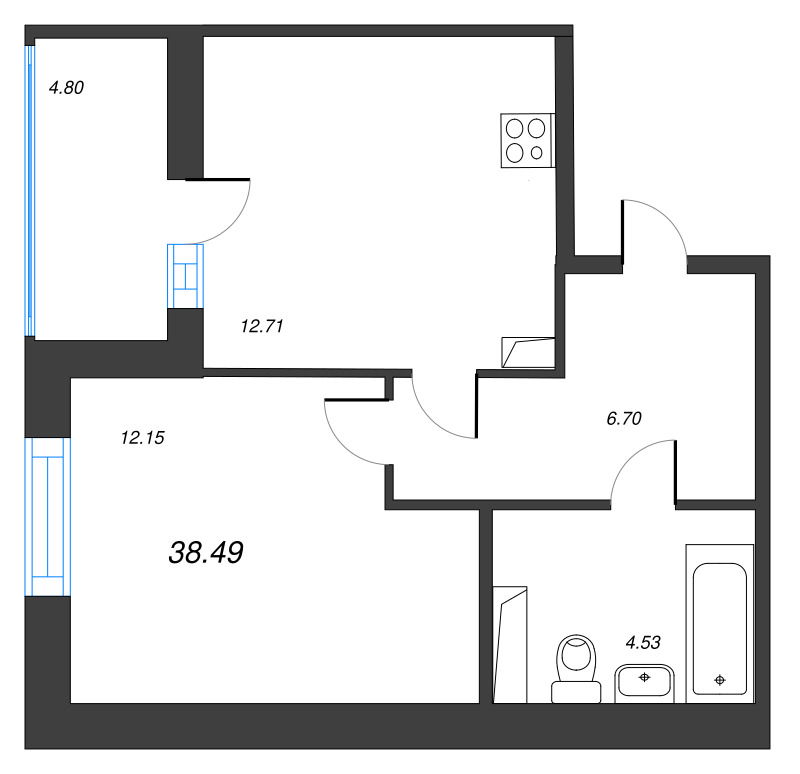 1 ккв 38,5 м²