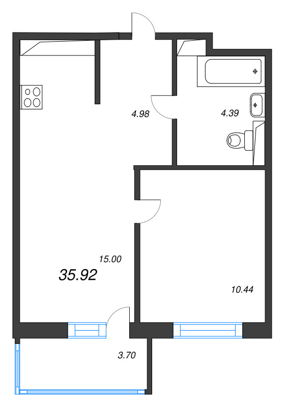 2 ккв (Евро) 35,9 м²