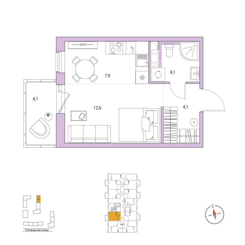 Студия 29,9 м²