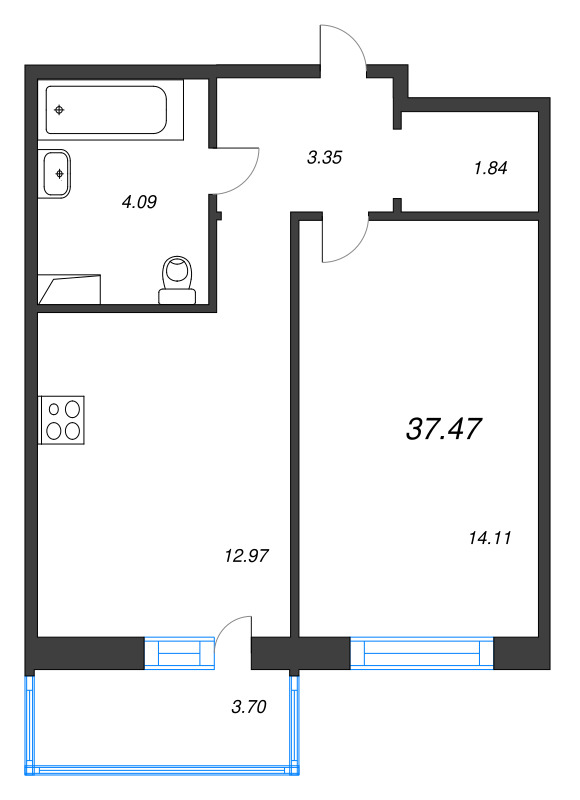 1 ккв 37,5 м²