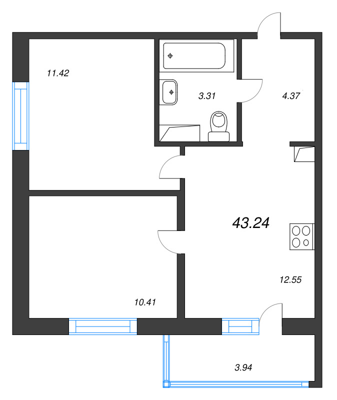 2 ккв 43,2 м²