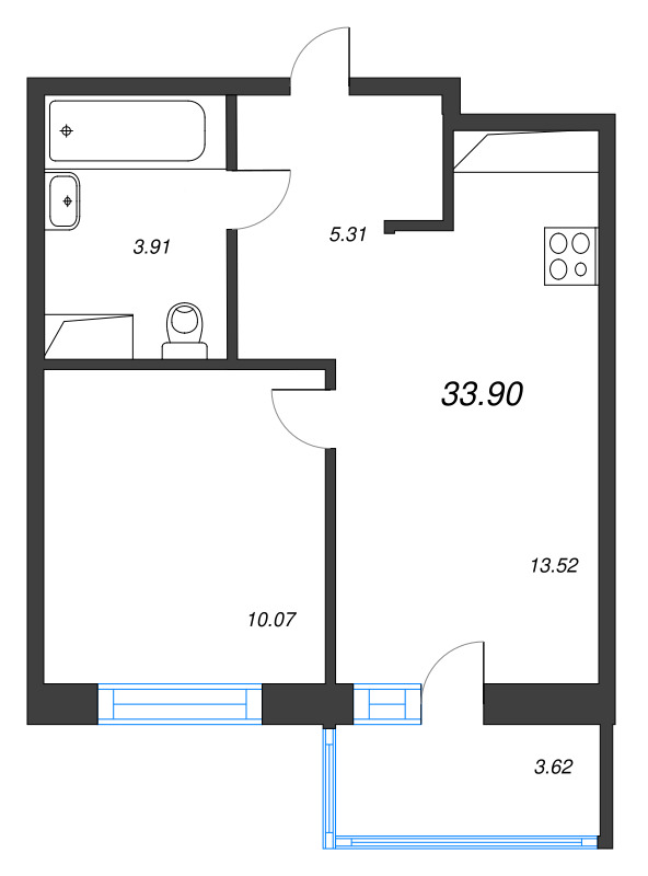 1 ккв 33,9 м²