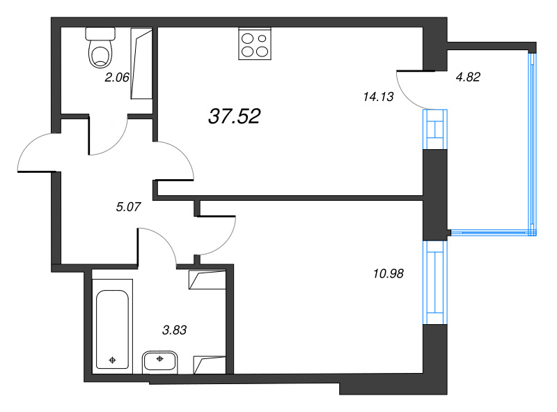 1 ккв 37,5 м²