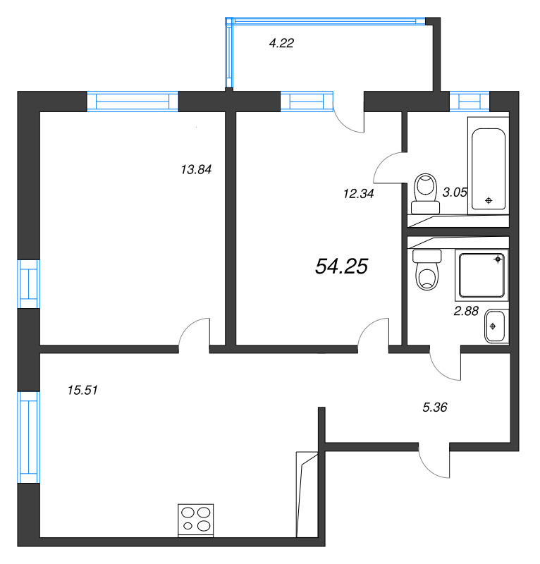 3 ккв (Евро) 54,3 м²