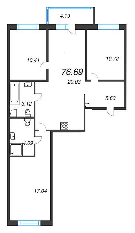 4 ккв (Евро) 76,7 м²