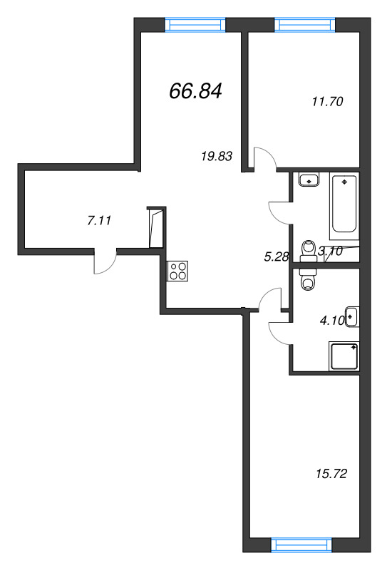 3 ккв (Евро) 66,8 м²
