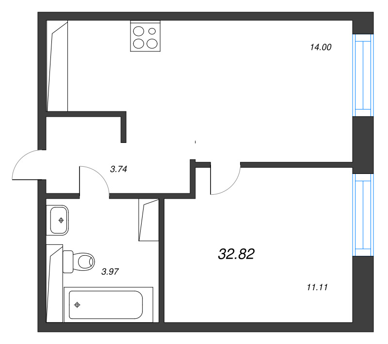 1 ккв 32,8 м²