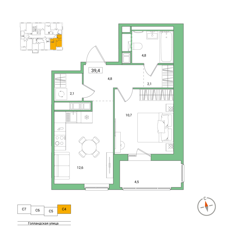 1 ккв 39,4 м²