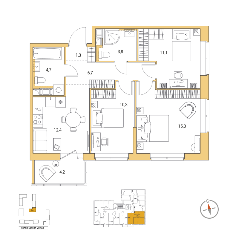 3 ккв 66,6 м²