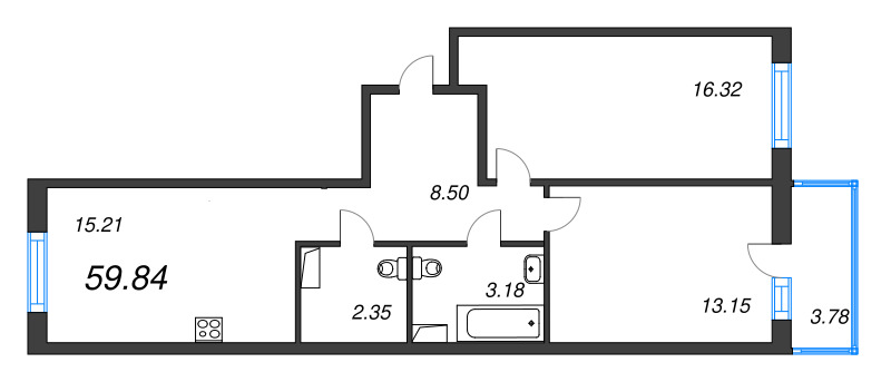 3 ккв (Евро) 59,8 м²