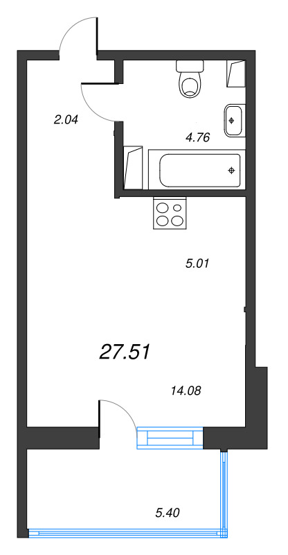 Студия 27,5 м²