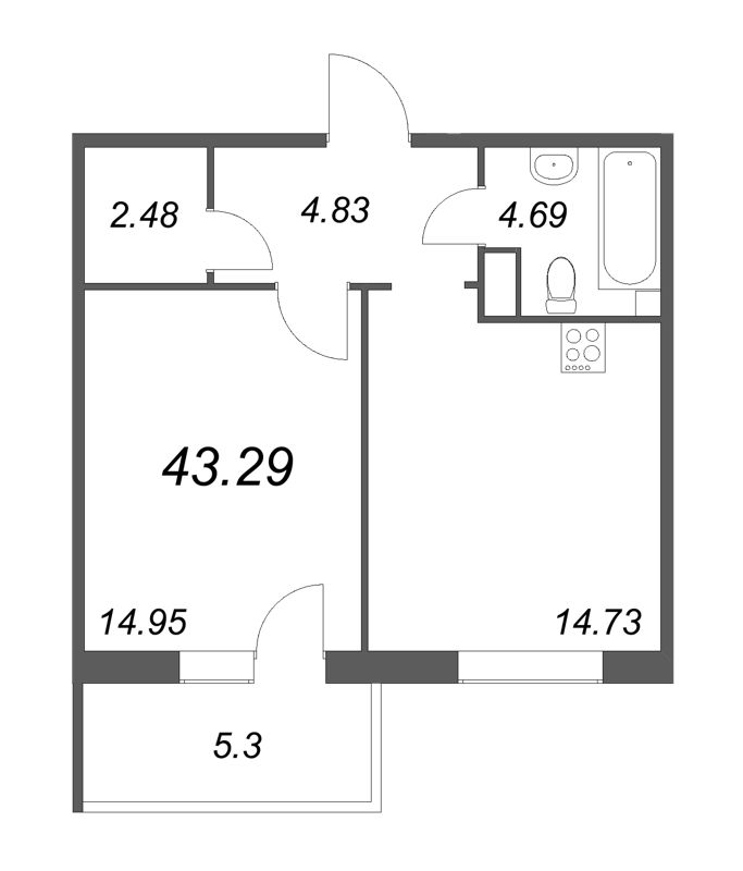 1 ккв 43,2 м²