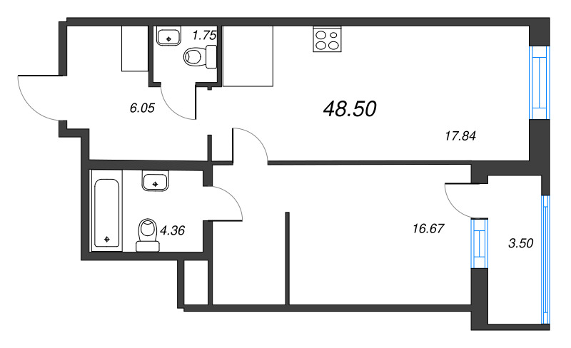 2 ккв (Евро) 48,5 м²