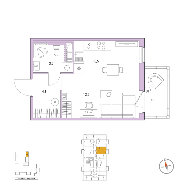 Студия 29,9 м²