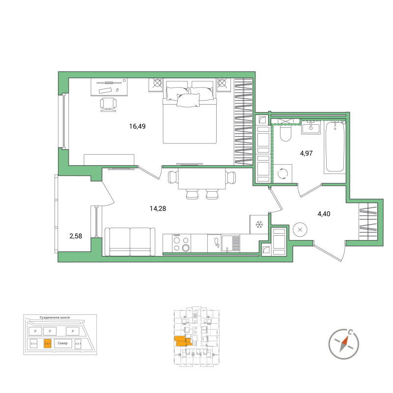 1 ккв 41,4 м²