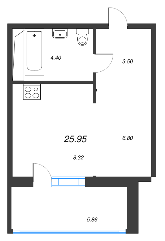 Студия 25,6 м²
