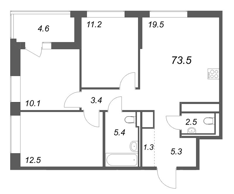4 ккв (Евро) 73,5 м²