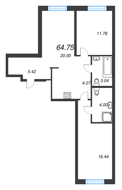 3 ккв (Евро) 64,8 м²