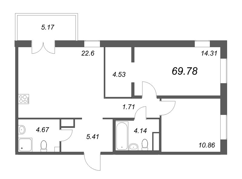 3 ккв (Евро) 70 м²